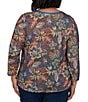 Ruby Rd. Plus Size Lightweight Knit Floral Scoop Neck 3/4 Sleeve Solid Trim Pullover - Image 2