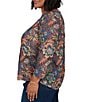 Ruby Rd. Plus Size Lightweight Knit Floral Scoop Neck 3/4 Sleeve Solid Trim Pullover - Image 4