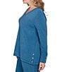 Ruby Rd. Plus Size Luxe Rib Knit V-Neck Long Sleeve Popover Top, Color:Lake Blue - Image 3