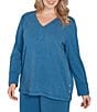 Ruby Rd. Plus Size Luxe Rib Knit V-Neck Long Sleeve Popover Top, Color:Lake Blue - Image 4