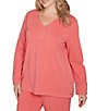 Ruby Rd. Plus Size Luxe Rib Knit V-Neck Long Sleeve Popover Top, Color:Bright Coral - Image 4