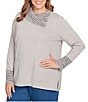 Ruby Rd. Plus Size Luxe Knit Ribbed Split Cowl Neck Long Sleeve Top, Color:Grey Heather Combo - Image 4