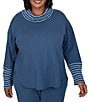 Ruby Rd. Plus Size Luxe Ribbed Knit Combo Fair Isle Trim Cowl Neck Long Sleeve Sweater - Image 1