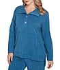 Ruby Rd. Plus Size Luxe Ribbed Knit Mock Neck Long Sleeve Top, Color:Lake Blue - Image 4