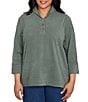 Ruby Rd. Plus Size Luxe Ribbed Knit Y-Neck 3/4 Sleeve Coordinating Top, Color:Loden Heather - Image 1