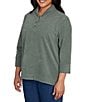 Ruby Rd. Plus Size Luxe Ribbed Knit Y-Neck 3/4 Sleeve Coordinating Top, Color:Loden Heather - Image 4