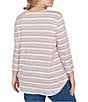 Ruby Rd. Plus Size Marled Stripe Ribbed Knit Square Neck 3/4 Sleeve Top, Color:Bright Coral Multi - Image 2