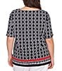 Ruby Rd. Plus Size Medallion Border Print Boat Neck Elbow Sleeve Top, Color:Black/Multi - Image 2