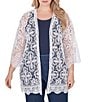 Color:White - Image 1 - Plus Size Medallion Lace 3/4 Sleeve Open-Front Cardigan
