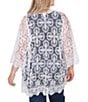 Color:White - Image 2 - Plus Size Medallion Lace 3/4 Sleeve Open-Front Cardigan