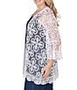 Color:White - Image 3 - Plus Size Medallion Lace 3/4 Sleeve Open-Front Cardigan