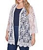 Color:White - Image 4 - Plus Size Medallion Lace 3/4 Sleeve Open-Front Cardigan