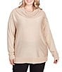 Color:Oat Multi - Image 1 - Plus Size Metallic Detail Cowl Neck Embellished Sleeve Pullover Sweater