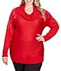 Color:Lipstick - Image 1 - Plus Size Metallic Detail Cowl Neck Embellished Sleeve Pullover Sweater