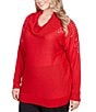 Color:Lipstick - Image 4 - Plus Size Metallic Detail Cowl Neck Embellished Sleeve Pullover Sweater