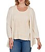 Ruby Rd. Plus Size Mixed Knit 3/4 Sleeve Crochet Lace Open-Front Coordinating Cardigan - Image 1