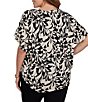 Ruby Rd. Plus Size Mixed-Media Monochrome Floral V-Neck Short Ruffle Sleeve Button Tie Front Shirt - Image 2