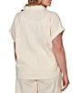 Ruby Rd. Plus Size Mixed Media Point Collar Short Rolled Cuff Sleeve Button Tie-Front Top - Image 2