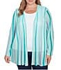 Ruby Rd. Plus Size Multicolor Stripe Long Sleeve Open-Front Cardigan, Color:Julep Multi - Image 1