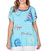 Ruby Rd. Plus Size Nautical Bon Voyage Slub Jersey Crew Neck Short Sleeve Knit Tee - Image 1