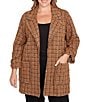 Ruby Rd. Plus Size Notch Lapel Collar Long Roll-Tab Sleeve Open Front Tweed Jacket, Color:Chestnut - Image 1