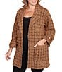 Ruby Rd. Plus Size Notch Lapel Collar Long Roll-Tab Sleeve Open Front Tweed Jacket, Color:Chestnut - Image 4