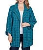 Ruby Rd. Plus Size Notch Lapel Collar Long Roll-Tab Sleeve Open Front Tweed Jacket, Color:Teal Multi - Image 1