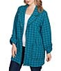 Ruby Rd. Plus Size Notch Lapel Collar Long Roll-Tab Sleeve Open Front Tweed Jacket, Color:Teal Multi - Image 4