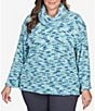 Color:Turquoise Multi - Image 1 - Plus Size Nubby Knit Space Dye Funnel Neck Sweater