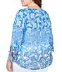 Color:Baltic Multi - Image 2 - Plus Size Ombre Paisley Print Knit Keyhole Neck Embroidered Shoulder Tie-Sleeve Top