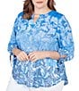Color:Baltic Multi - Image 4 - Plus Size Ombre Paisley Print Knit Keyhole Neck Embroidered Shoulder Tie-Sleeve Top