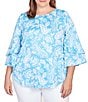 Color:Capri Multi - Image 1 - Plus Size Paisley Floral Print Knit Scoop Neck Double Flounce Sleeve Top