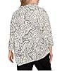 Ruby Rd. Plus Size Paisley Jacquard Split Cowl Neck 3/4 Sleeve Asymmetric Hem Top, Color:Ivory/Black - Image 2