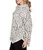Ruby Rd. Plus Size Paisley Jacquard Split Cowl Neck 3/4 Sleeve Asymmetric Hem Top, Color:Ivory/Black - Image 3