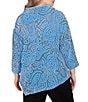 Ruby Rd. Plus Size Paisley Jacquard Split Cowl Neck 3/4 Sleeve Asymmetric Hem Top, Color:Bluebell/Black - Image 2