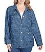 Ruby Rd. Plus Size Paisley Point Collar Long Sleeve Button Front Jacket, Color:Dark Indigo Combo - Image 1
