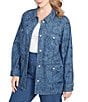 Ruby Rd. Plus Size Paisley Point Collar Long Sleeve Button Front Jacket, Color:Dark Indigo Combo - Image 4