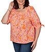 Ruby Rd. Plus Size Paisley Square Neck 3/4 Sleeve Knit Top - Image 4