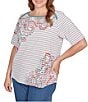 Ruby Rd. Plus Size Paisley Stripe Envelope Neck Short Sleeve Top, Color:Bay Leaf/Multi - Image 1
