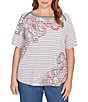 Ruby Rd. Plus Size Paisley Stripe Envelope Neck Short Sleeve Top, Color:Bay Leaf/Multi - Image 4