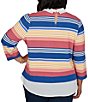 Ruby Rd. Plus Size Pique Knit Game Stripe Layered Point Collar 3/4 Sleeve Top - Image 2