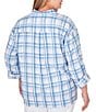 Color:Atlantic Multi - Image 2 - Plus Size Plaid Crepe Roll-Tab Sleeve Button-Front Jacket