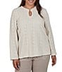 Ruby Rd. Plus Size Pointelle Chenille Knit Round Neck Long Sleeve Top - Image 1