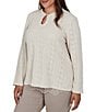 Ruby Rd. Plus Size Pointelle Chenille Knit Round Neck Long Sleeve Top - Image 3
