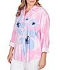 Ruby Rd. Plus Size Poplin Woven Watercolor Floral Point Collar 3/4 Roll-Tab Sleeve Button Front Shirt - Image 4