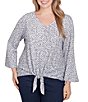 Ruby Rd. Plus Size Puckered Knit Stripe V-Neck 3/4 Sleeve Tie-Front Top,Specials : American Fashion Style Bags On Sale