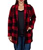 Ruby Rd. Plus Size Red Black Buffalo Plaid Shawl Collar Long Sleeve Fringe Open Front Cardigan - Image 1