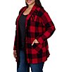 Ruby Rd. Plus Size Red Black Buffalo Plaid Shawl Collar Long Sleeve Fringe Open Front Cardigan - Image 3