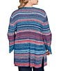 Ruby Rd. Plus Size Rib Knit Stripe 3/4 Sleeve Pocketed Open-Front Cardigan, Color:Indigo Multi - Image 2
