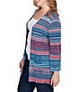 Ruby Rd. Plus Size Rib Knit Stripe 3/4 Sleeve Pocketed Open-Front Cardigan, Color:Indigo Multi - Image 3